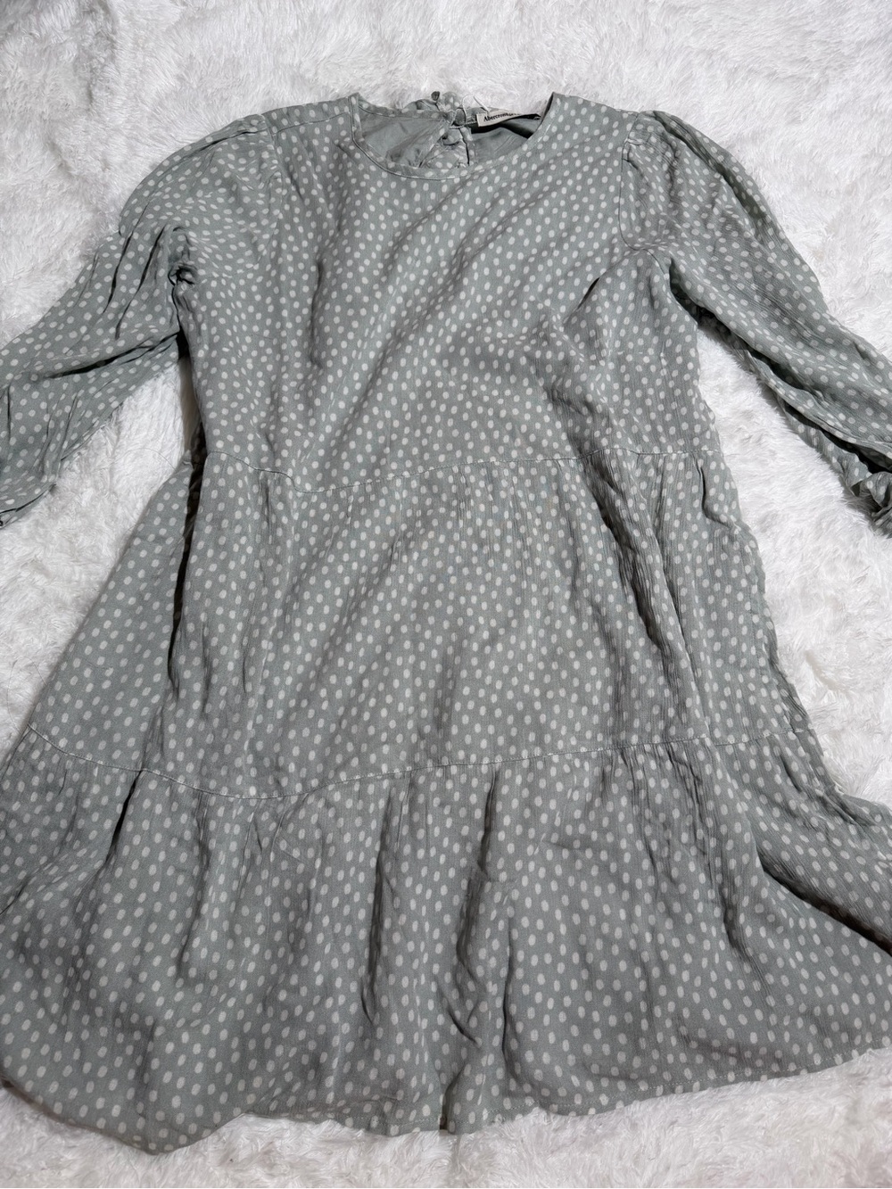 NWT Abercrombie and Fitch XL Sage Green Polka Dot Long Sleeve Dress Scrunchie
